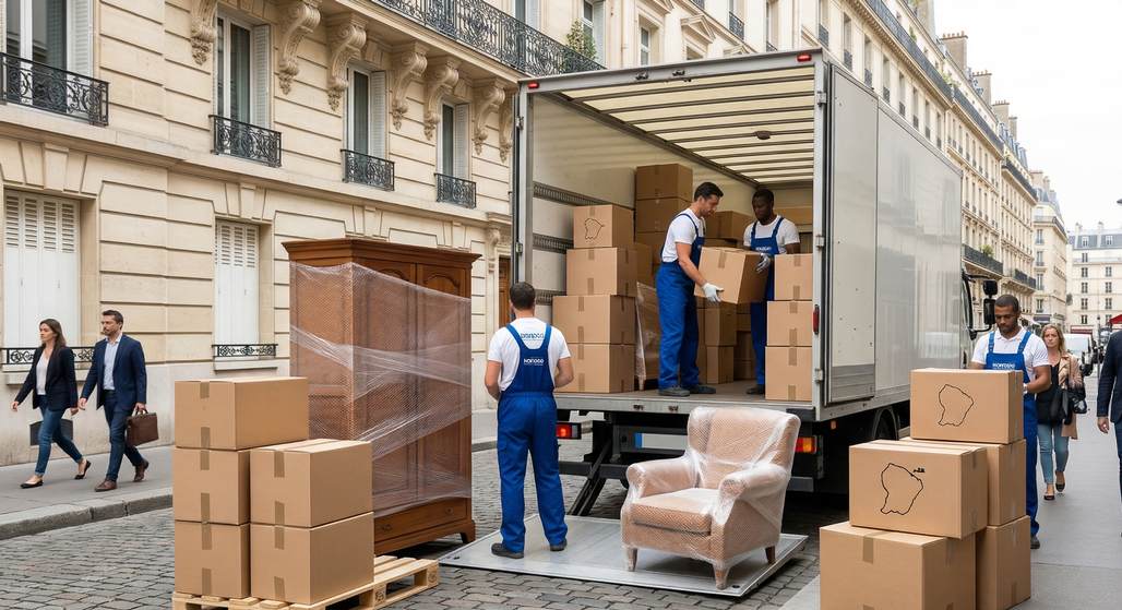 Déménagement de Paris vers la Guyane, mobilier emballé