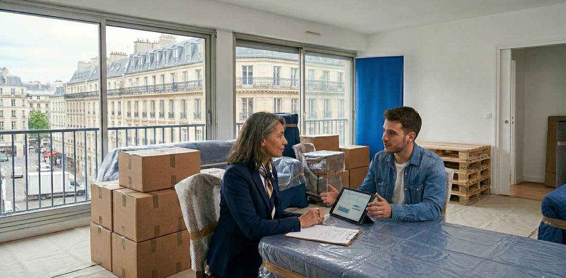 Mobilier et cartons protégés avant l'expédition maritime vers les DOM-TOM